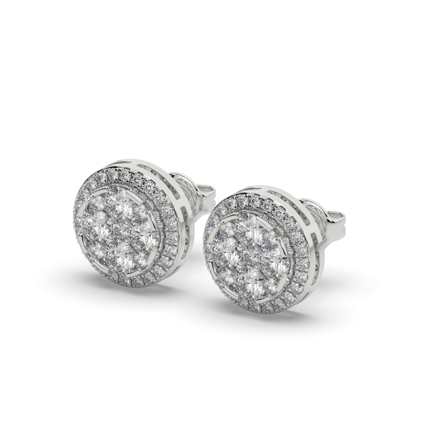 1ct Round Diamonds Cluster Halo Stud Earrings,14kt and 18kt Solid White Gold,Danice Studs