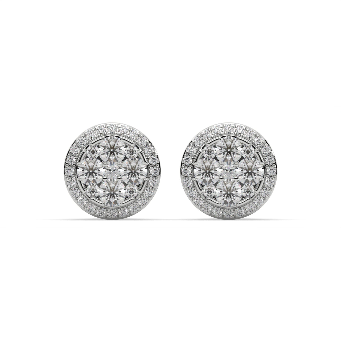 1ct Round Diamonds Cluster Halo Stud Earrings,14kt and 18kt Solid White Gold,Danice Studs