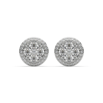 1ct Round Diamonds Cluster Halo Stud Earrings,14kt and 18kt Solid White Gold,Danice Studs