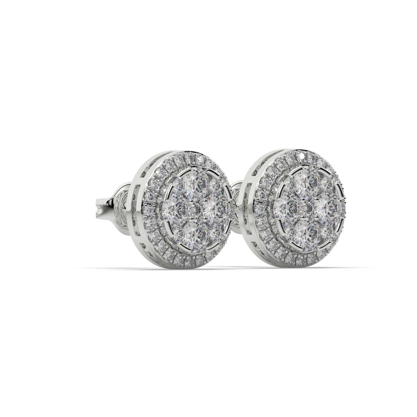 1ct Round Diamonds Cluster Halo Stud Earrings,14kt and 18kt Solid White Gold,Danice Studs
