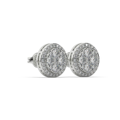 1ct Round Diamonds Cluster Halo Stud Earrings,14kt and 18kt Solid White Gold,Danice Studs