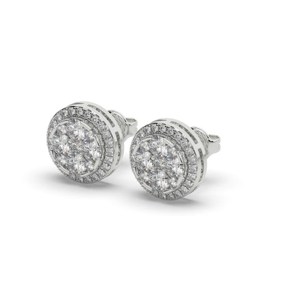 1ct Round Diamonds Cluster Halo Stud Earrings,14kt and 18kt Solid White Gold,Danice Studs