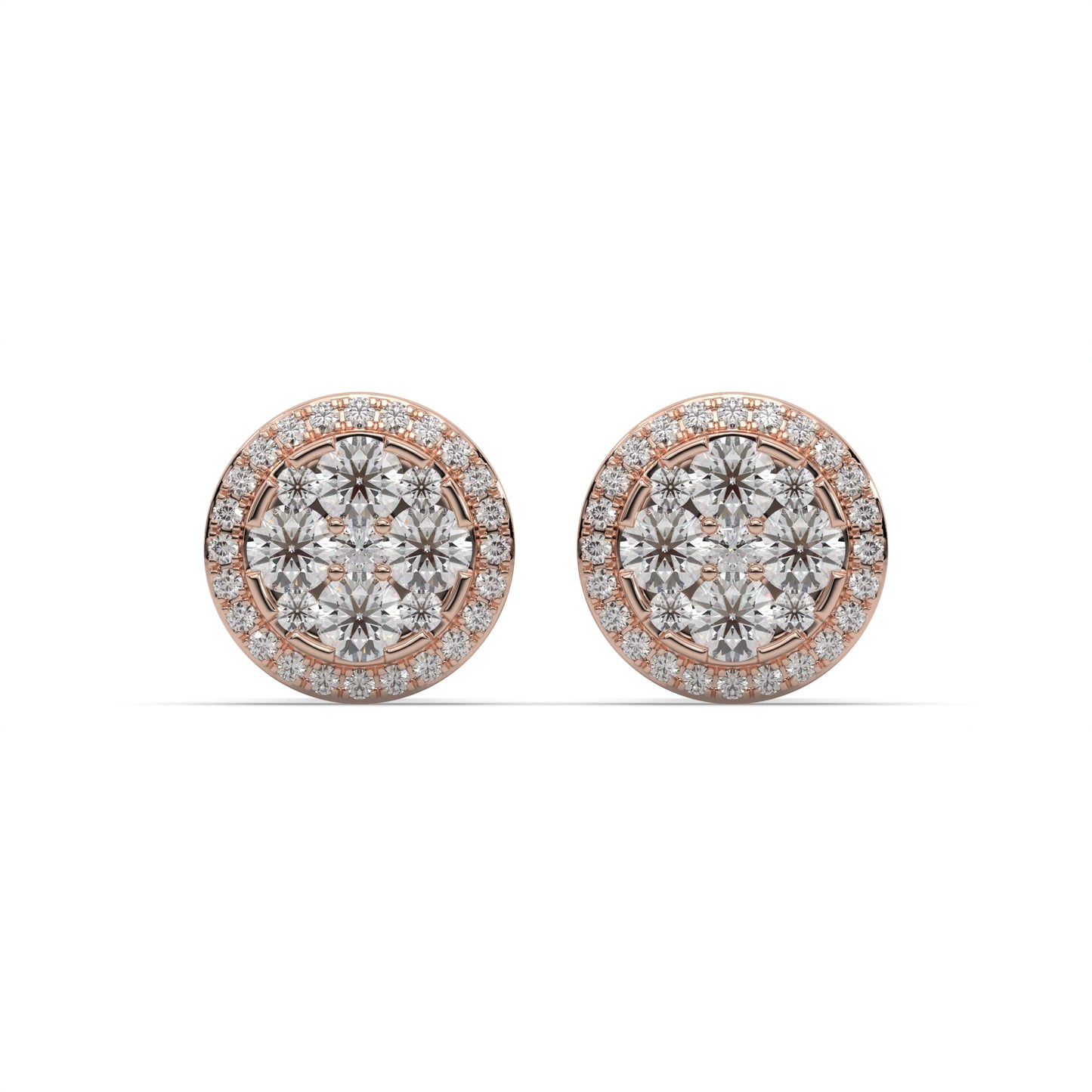 1ct Round Diamonds Cluster Halo Stud Earrings,14kt and 18kt Solid White Gold,Danice Studs