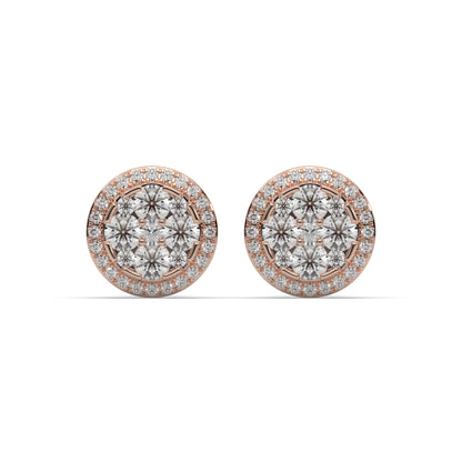 1ct Round Diamonds Cluster Halo Stud Earrings,14kt and 18kt Solid White Gold,Danice Studs