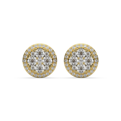 1ct Round Diamonds Cluster Halo Stud Earrings,14kt and 18kt Solid White Gold,Danice Studs