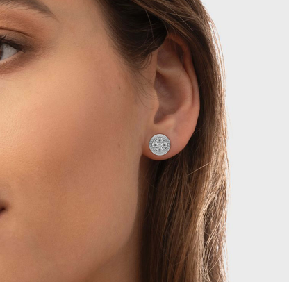 1ct Round Diamonds Cluster Halo Stud Earrings,14kt and 18kt Solid White Gold,Danice Studs