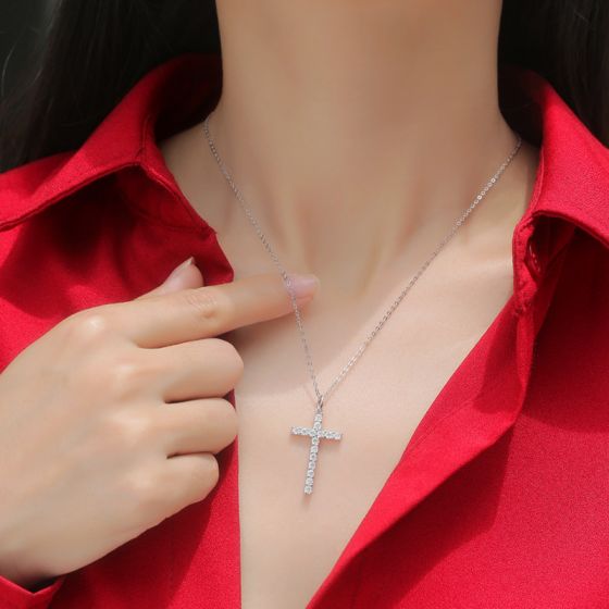 Classic Moissanite Cross real gold 18kt Necklace 14kt Necklace