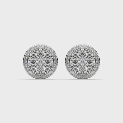 1ct Round Diamonds Cluster Halo Stud Earrings,14kt and 18kt Solid White Gold,Danice Studs